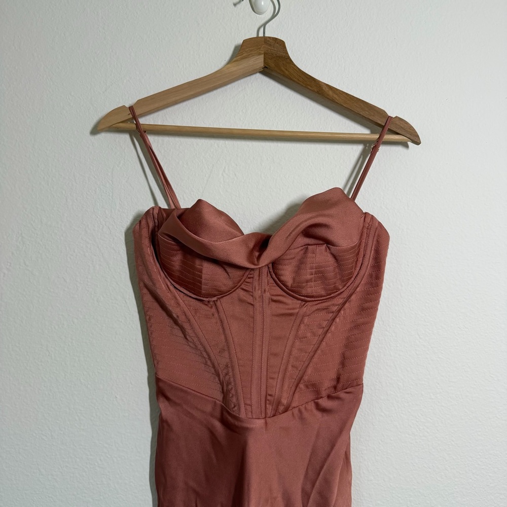 House of CB NWT Myrna Satin Midi Corset Slip Dress Dusty Pink Size Small Formal - Picture 3 of 14